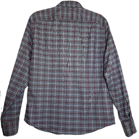 Untuckit Shirt Men's‎ Medium Gray-Red Plaid Long Sleeve Poly Blend Button Up - Picture 4 of 10